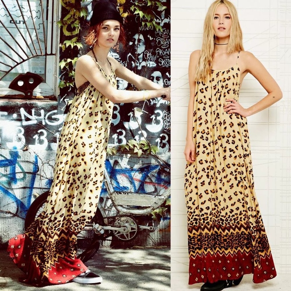 Revolve MinkPink Maxi Dress Wild Thing Leopard Print Ombre Bohemian Size XS Boho